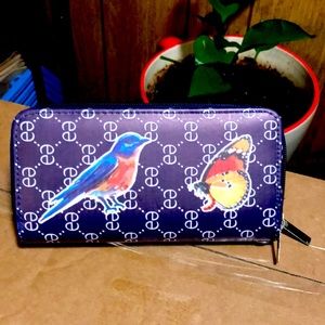 BIRD AND BUTTERFLY BLUE WRISTLET WALLET 7.5X4X1.5